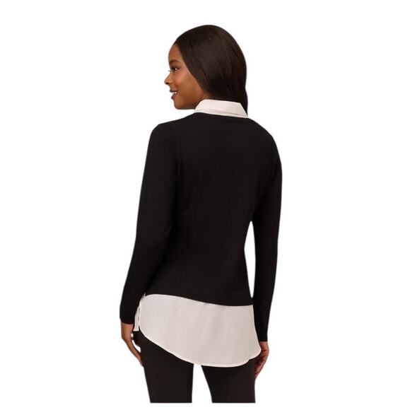Adrianna Papell Twofer Black White Sweater Size Large Faux Layered Knit Top - Picture 3 of 12